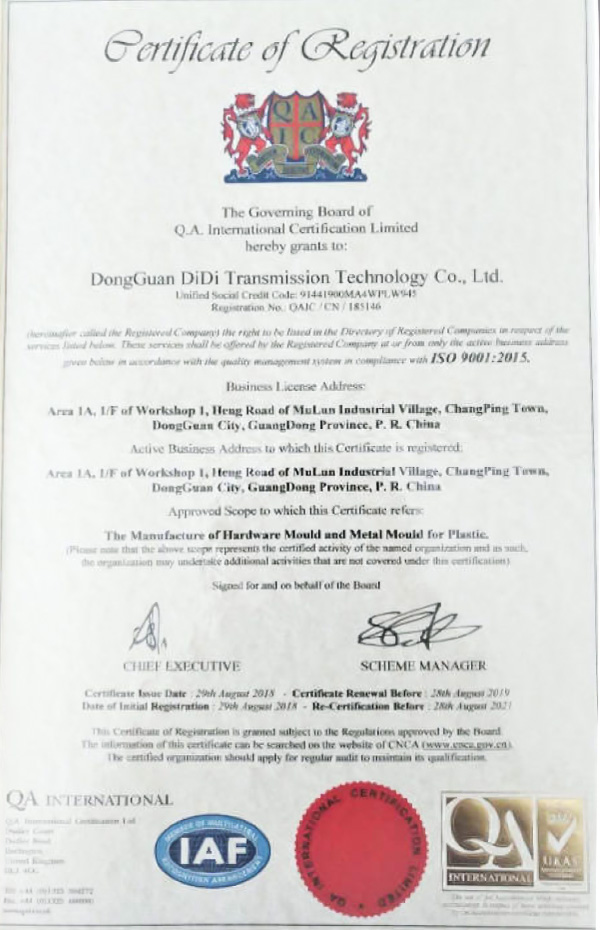 ISO-9001：2018 System Certificate